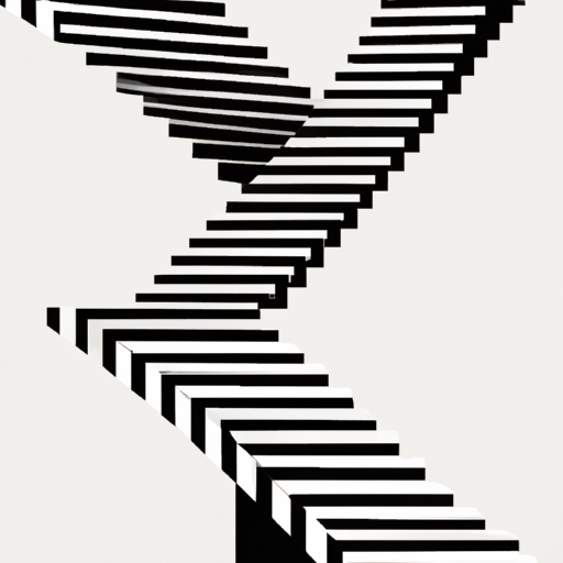 יצירת אמנות של אשליה אופטית שובת לב המציגה גרם מדרגות בלתי אפשרי, המייצגת את האמנות והמדע המורכבים הכרוכים ביצירת אשליות חזותיות.