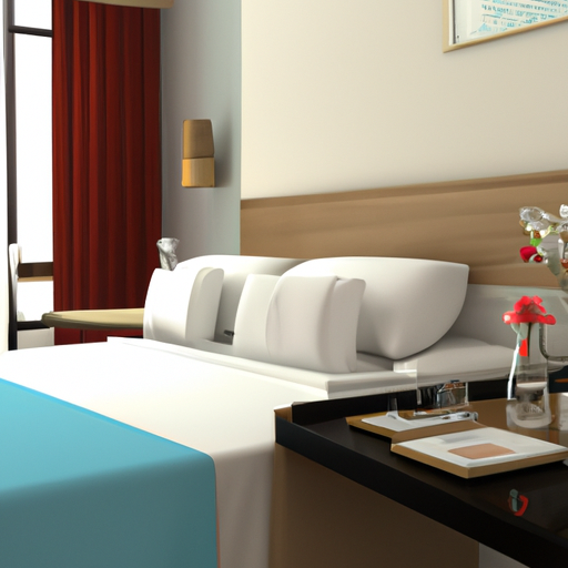 3. חדר אירוח נעים במלון הרמוני עם מגש שירות חדרים על המיטה.