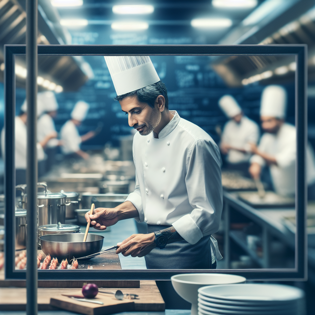 תצלום של שף מכין מטעמים במטבח קייטרינג, מסביר מדוע ניסיון ומקצועיות חשובים.